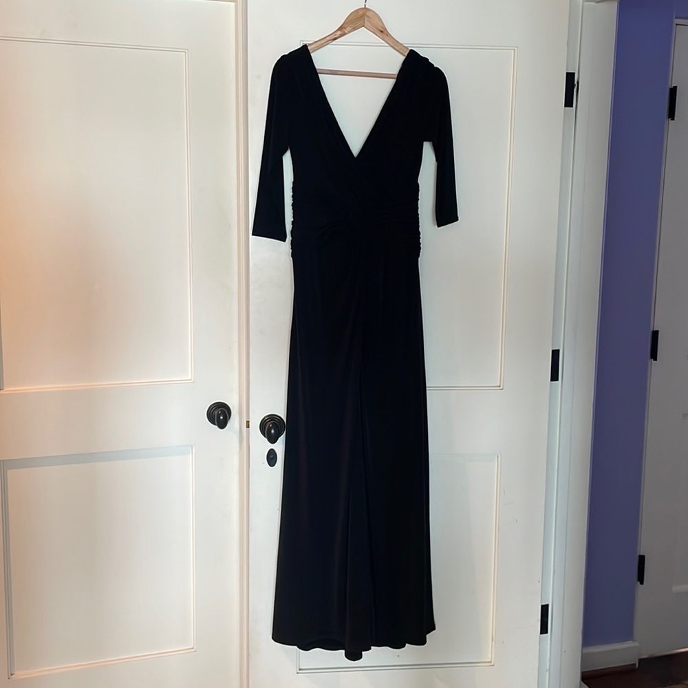 Tadashi Shoji black evening gown.